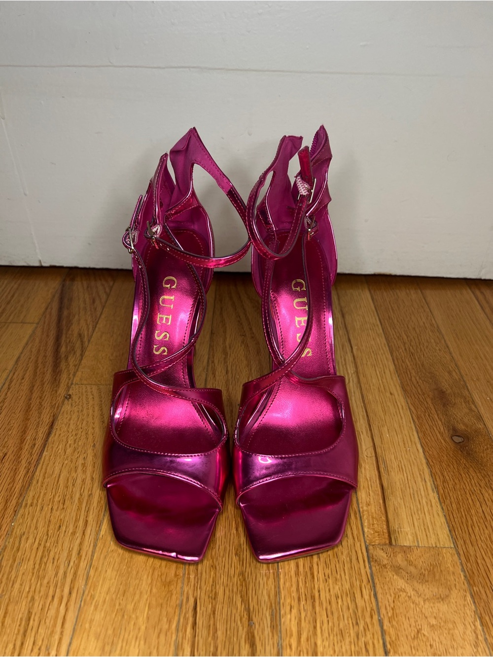 GUESS Metallic Fuchsia Strappy High-Heel Sandals